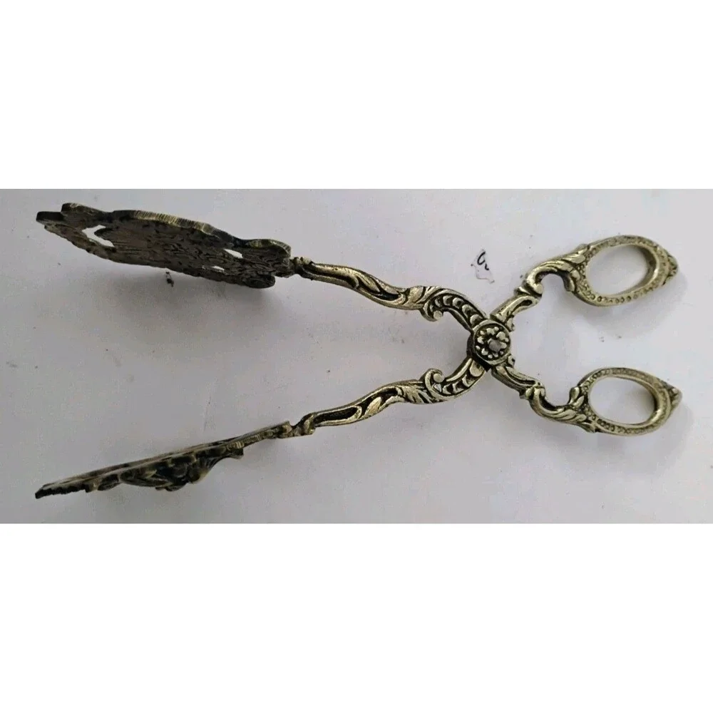 Vintage Italian Gothic Gargoyle Ornate Brass Scissor Serving Tongs Pastry Toast